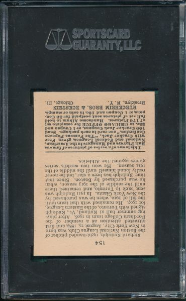 1915 Cracker Jack #154 Richard Rudolph SGC 86