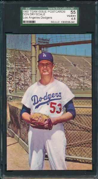 1960 Dodger Team Issue Postcards Drysdale & Snider SGC