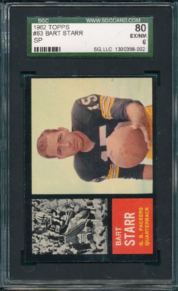 1962 Topps FB #63 Bart Starr, SP, SGC 80