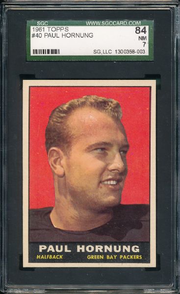 1961 Topps FB #40 Paul Hornung SGC 84