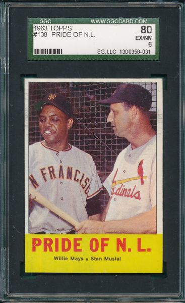 1963 Topps #138 Pride of NL Mays/Musial SGC 80