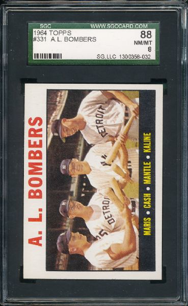 1964 Topps #331 AL Bombers Mantle SGC 88