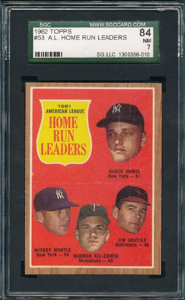 1962 #53 Topps AL HR Leaders W/Mantle SGC 84