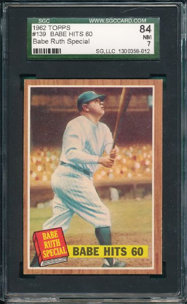 1962 Topps #139 Babe Hits 60, (No Pole) SGC 84