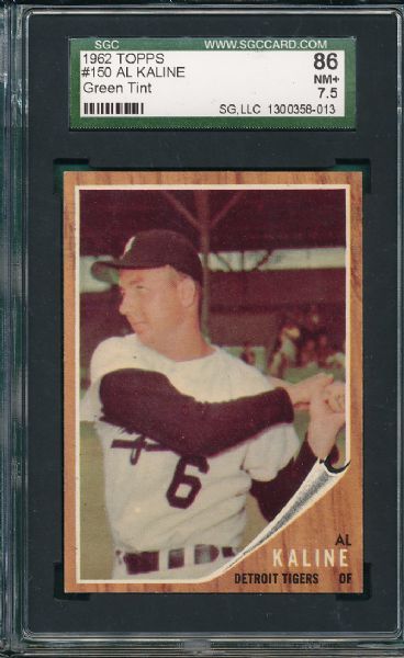 1962 Topps #150 Al Kaline SGC 86 *Green Tint*