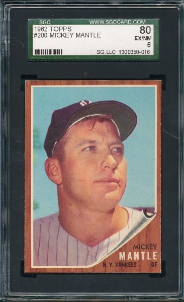 1962 Topps #200 Mickey Mantle SGC 80