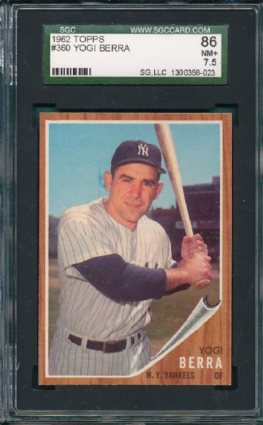 1962 Topps #360 Yogi Berra SGC 86