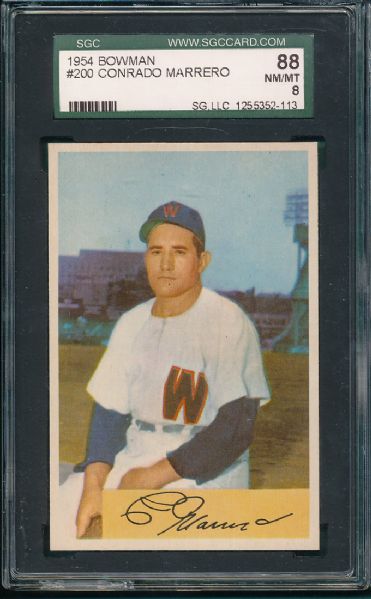 1954 Bowman #200 Marrero SGC 88 & #34 White SGC 84, 2 Card Lot