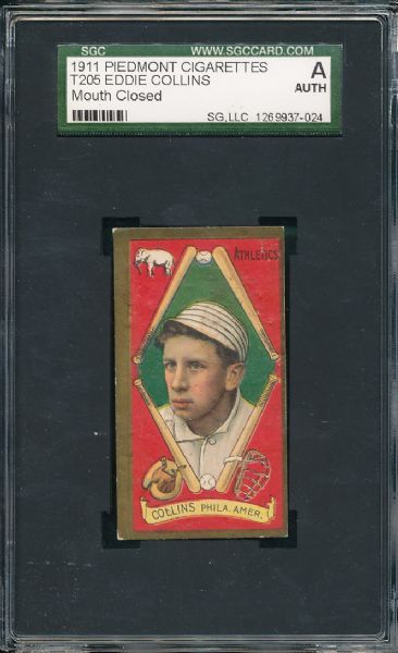 1911 T205 Eddie Collins, Mouth Closed, Piedmont Cigarettes SGC Authentic