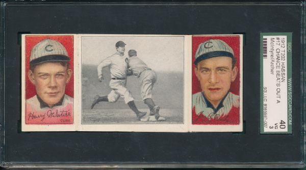 1912 T202 #017 Chance Beats out a Hit McIntire/Archer Hassan Cigarettes Triple Folder SGC 40