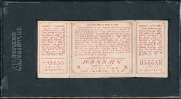 1912 T202 #017 Chance Beats out a Hit McIntire/Archer Hassan Cigarettes Triple Folder SGC 40