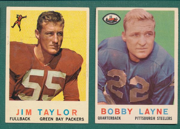 1959 Topps FB 9 Card Lot of HOFers W/Hornung & Taylor Rookies