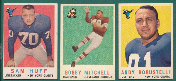 1959 Topps FB 9 Card Lot of HOFers W/Hornung & Taylor Rookies