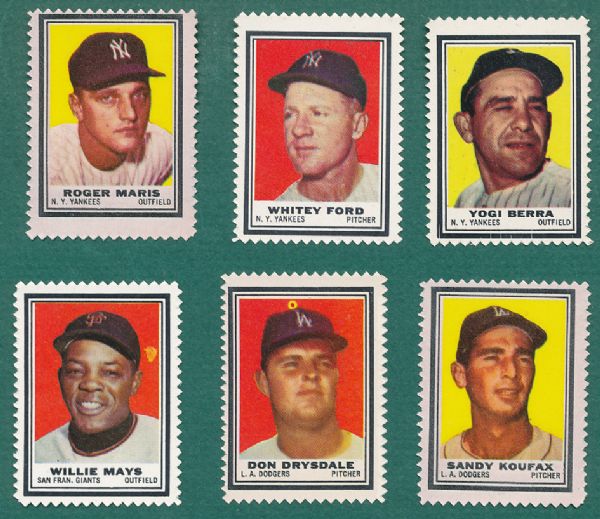 1962 Topps Baseball Stamps HOFers, Mantle Lot of 8