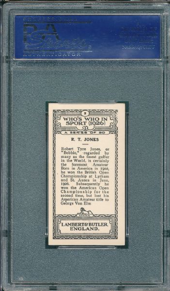 1926 Lambert & Butler Who's Who in Sport (1926) RT Bobby Jones *Rookie* PSA 7