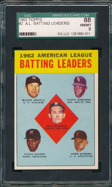 1963 Topps #02 AL Batting Leaders SGC 88