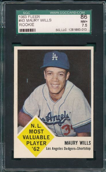 1963 Fleer #43 Maury Wills *Rookie* SGC 86 