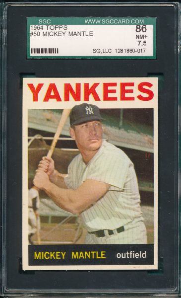 1964 Topps #50 Mickey Mantle SGC 86