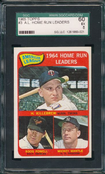 1965 Topps #03 AL Home Run Leaders W/Mantle SGC 60