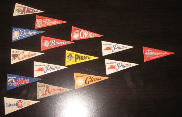 1960s Mini Baseball Pennants (15) Plus Envelope