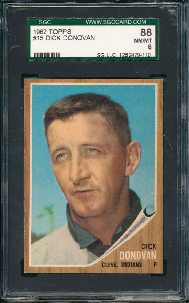 1962 Topps #015 Dick Donovan SGC 88