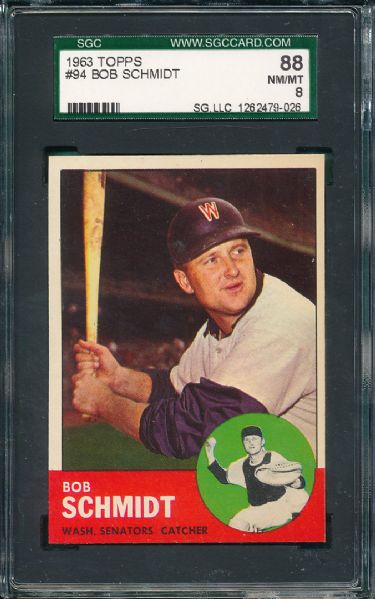 1963 Topps #094 Bob Schmidt SGC 88