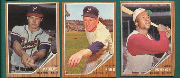 1962 Topps 5 Card HOFer Lot W/Mantle