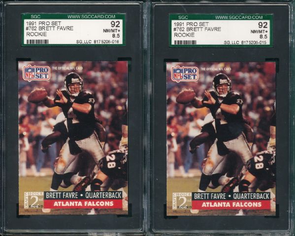 1991 Pro Set #762 Brett Favre Rookie 8 Card Lot SGC 92