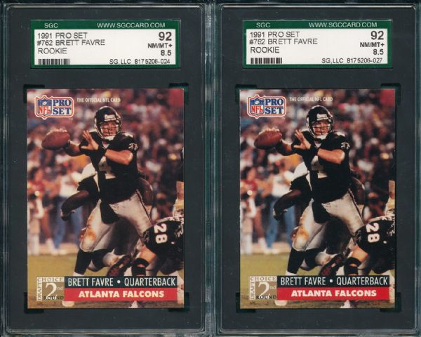 1991 Pro Set #762 Brett Favre Rookie 8 Card Lot SGC 92