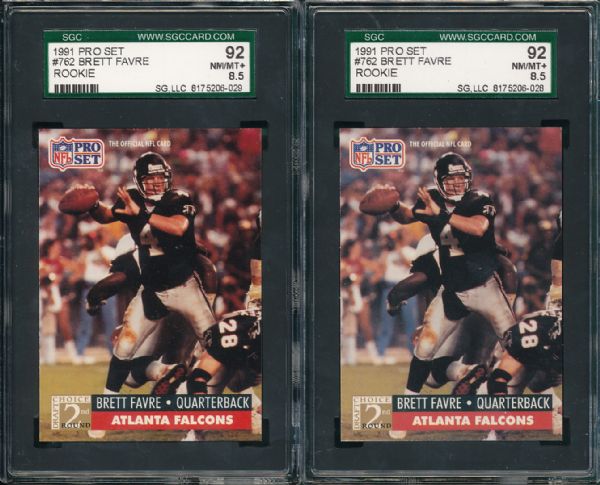 1991 Pro Set #762 Brett Favre Rookie 8 Card Lot SGC 92