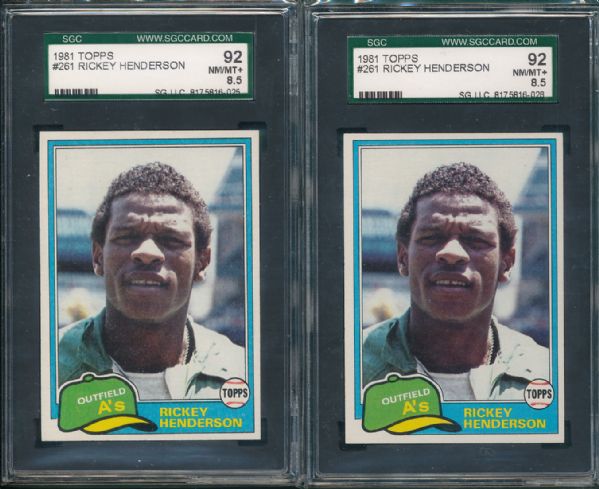 1981 Topps #261 Rickey Henderson 3 Card Lot SGC 92