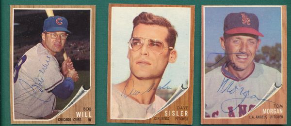 1962 Topps (10) Lot of Autographed Cards 