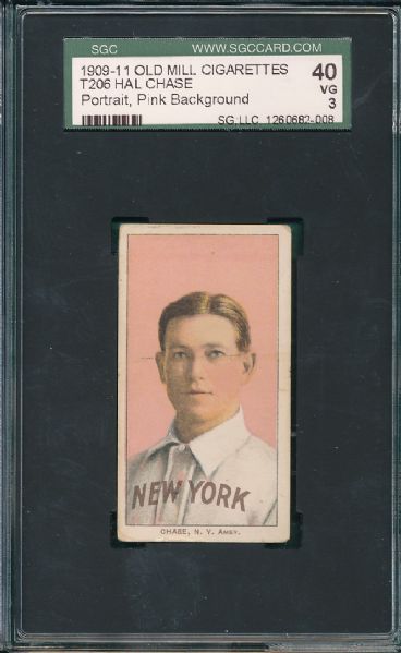 1909-1911 T206 Chase, Pink Old Mill Cigarettes SGC 40 *Only One Graded*