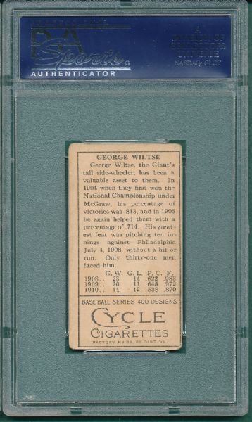 1911 T205 Wiltse, Both Ears, Cycle Cigarettes PSA 3