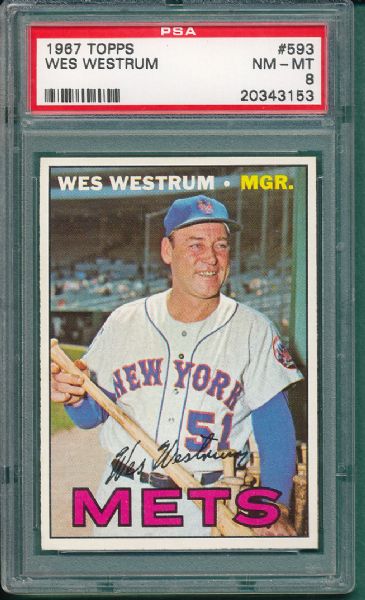 1967 Topps #593 Wes Westrum PSA 8 *High Number*