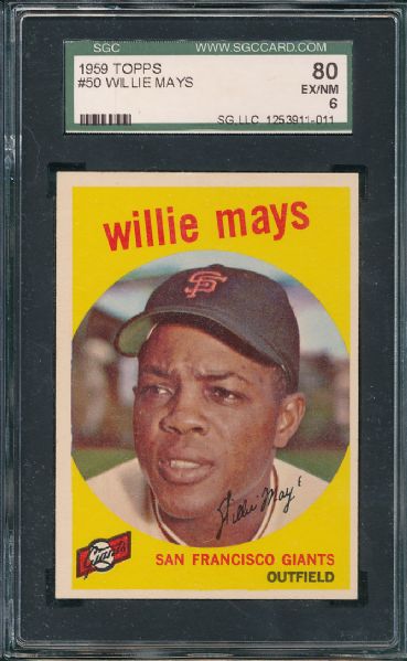 1959 Topps #050 Willie Mays SGC 80