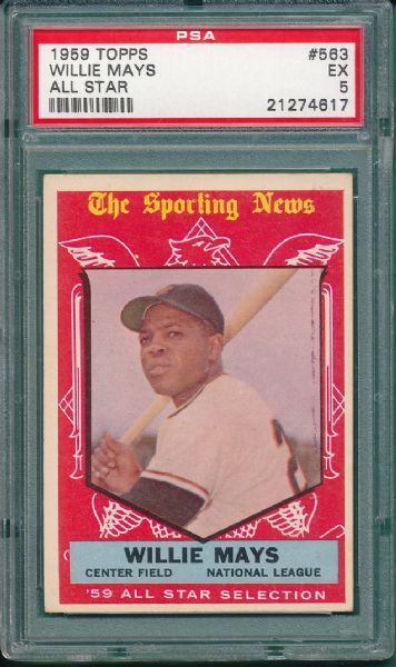 1959 Topps #563 Willie Mays All Star, Hi #, PSA 5