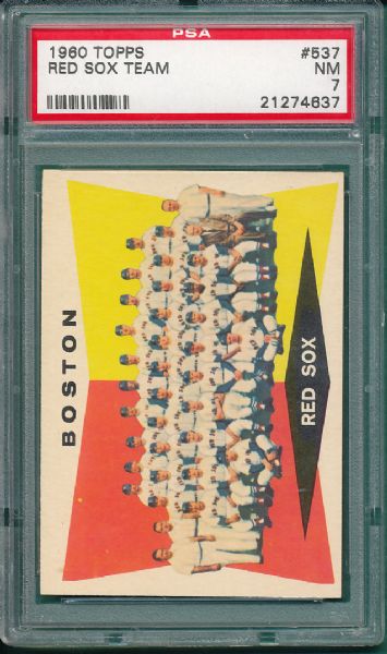 1960 Topps #537 Boston Red Sox Team Card PSA 7 *High # *