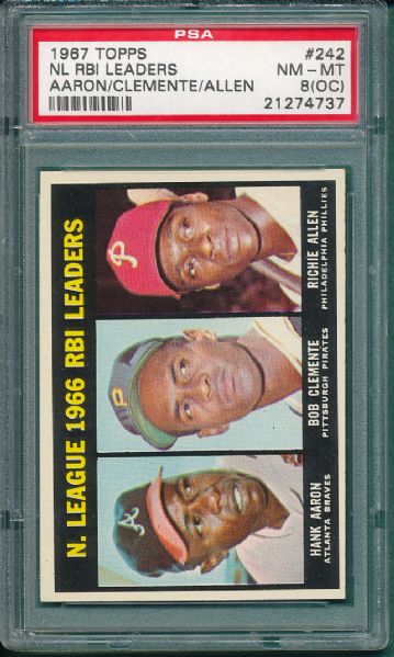 1967 Topps #242 NL RBI Leaders W/Aaron PSA 8 (OC)