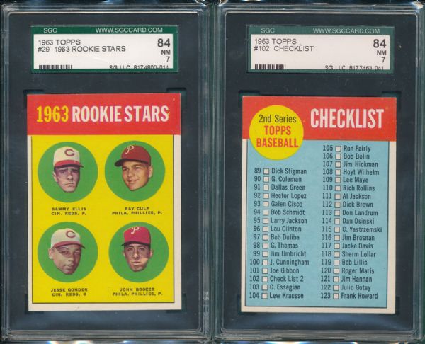 1963 Topps #29, #97. #103 & #102 Checklist SGC 84