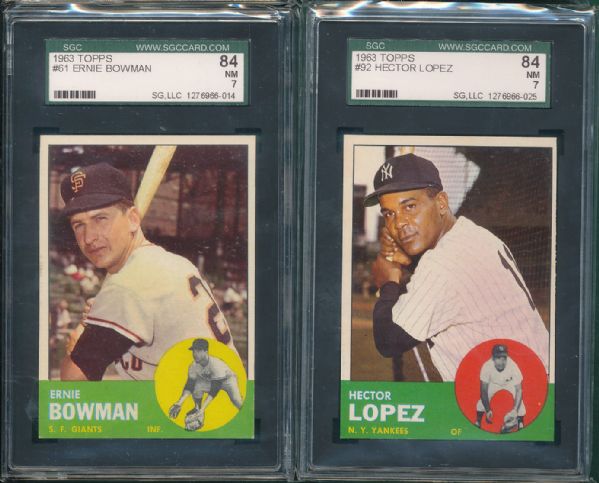 1963 Topps #037, #61, #92, & #93 (4) Card Lot #1 SGC 84