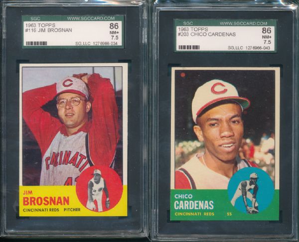 1963 Topps Cincinnati Reds #116 & #203 (2) Card Lot SGC 86