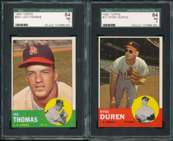 1963 Topps Los Angeles Angels #017 Duran, #207 Hunt, & #441 Thomas (3) Card Lot SGC 84