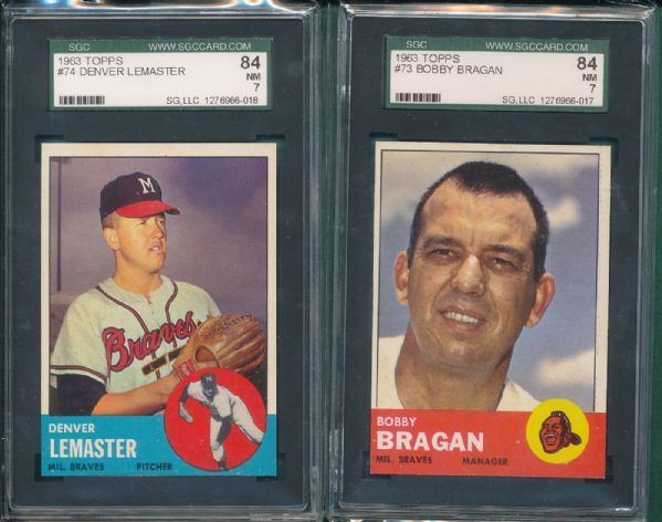 1963 Topps Milwaukee Braves #074 & #73, Detroit Tigers #84 & #224 (4) Card Lot  SGC 84