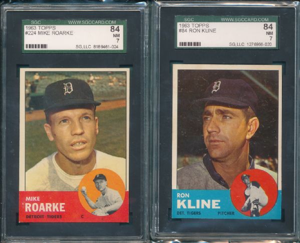 1963 Topps Milwaukee Braves #074 & #73, Detroit Tigers #84 & #224 (4) Card Lot  SGC 84