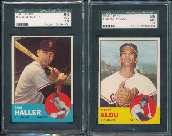 1963 Topps San Francisco Giants #085 & #128 (2) Card Lot SGC 86