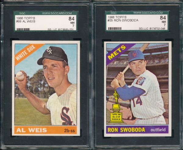 1966 Topps #66 Al Weis & #35 Ron Swoboda 2 Card Lot SGC 84