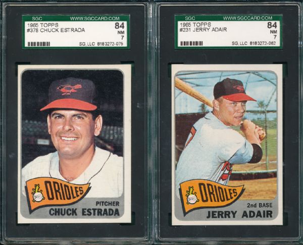 1965 Topps #231 & #378 Baltimore Orioles Plus #80 & #126 (4) Card Lot SGC 84