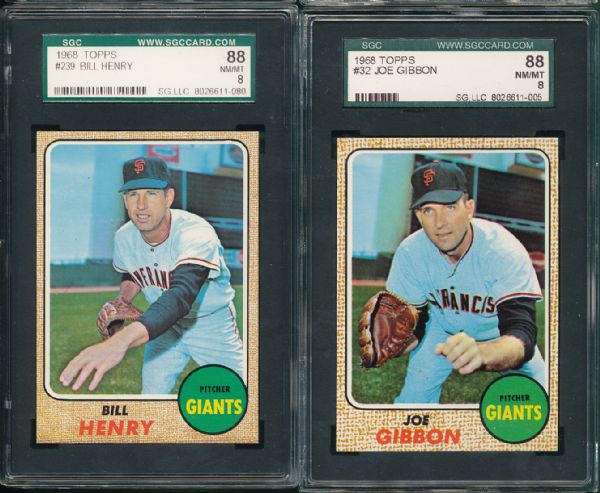 1968 Topps (12) Card Lot W/Hi #s SGC 88