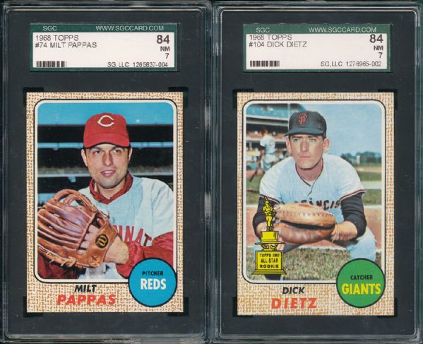 1968 Topps (8) Card Lot W/Hi #s SGC 84 & 86